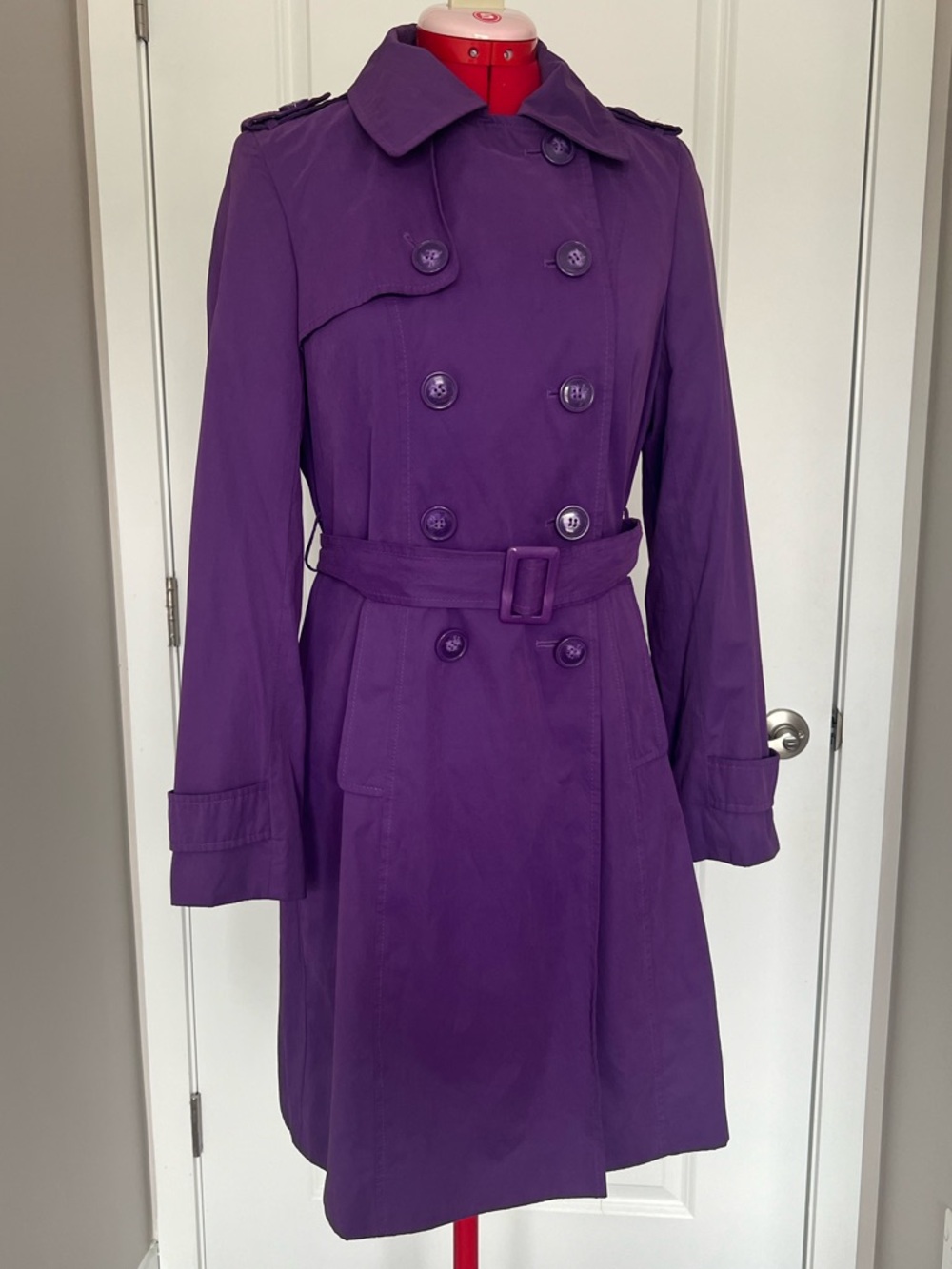Women's Purple Double-Breasted Belted Trench Coat size S-M